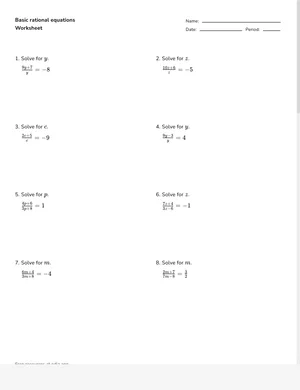 Basic rational equations worksheet preview