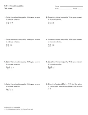 Solve rational inequalities worksheet preview