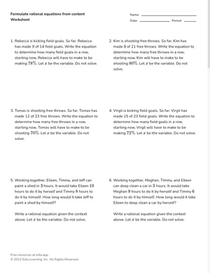 Formulate rational equations from context worksheet preview