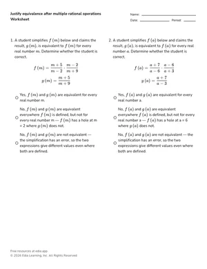 Justify equivalence after multiple rational operations worksheet preview