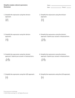 Simplify complex rational expressions worksheet preview
