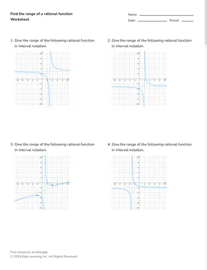 Find the range of a rational function worksheet preview