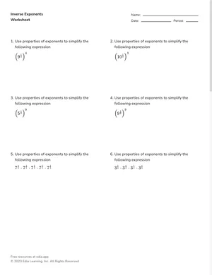 Inverse exponents worksheet preview