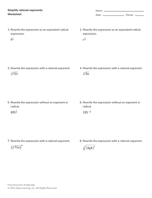 Simplify rational exponents worksheet preview