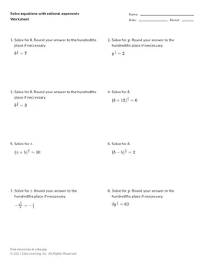 Solve equations with rational exponents worksheet preview