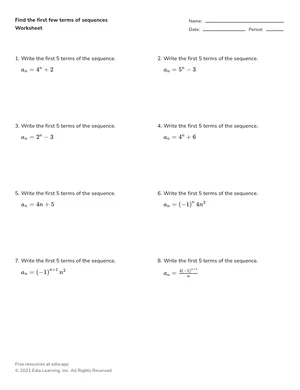 Find the first few terms of sequences worksheet preview