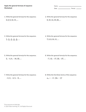 Apply the general formula of sequence worksheet preview