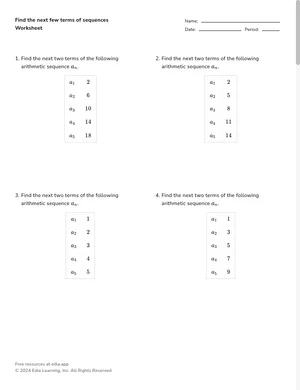 Find the next few terms of sequences worksheet preview