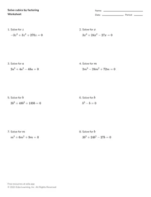 Solve higher-degree polynomials by factoring worksheet preview