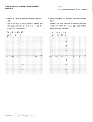 Graph systems of absolute value inequalities worksheet preview