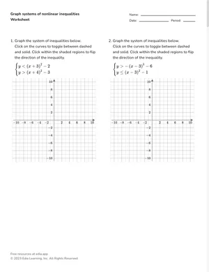 Graph systems of nonlinear inequalities worksheet preview