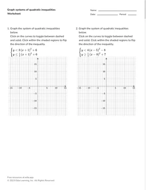 Graph systems of quadratic inequalities worksheet preview