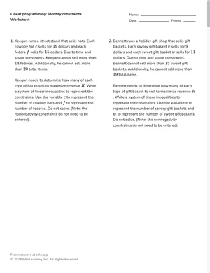 Linear programming: identify constraints worksheet preview