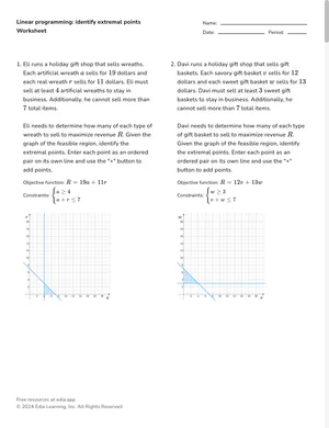 Linear programming: identify extremal points worksheet preview