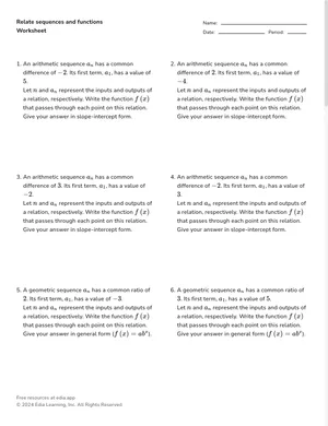 Relate sequences and functions worksheet preview