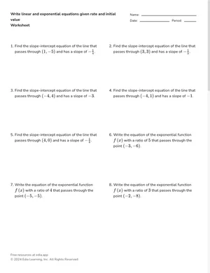 Write linear and exponential equations given rate and initial value worksheet preview