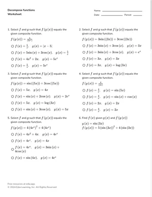 Decompose functions worksheet preview