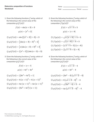 Determine composition of functions worksheet preview