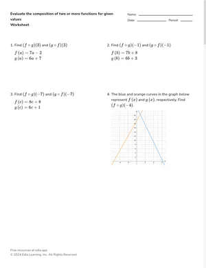 Evaluate the composition of two or more functions for given values worksheet preview
