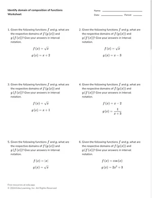 Identify domain of composition of functions worksheet preview