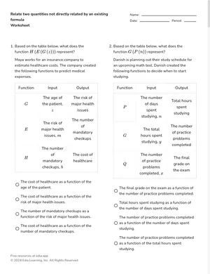 Relate two quantities not directly related by an existing formula worksheet preview