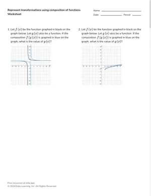 Represent transformations using composition of functions worksheet preview