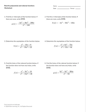 Rewrite polynomial and rational functions worksheet preview