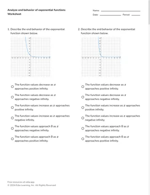 Analyze end behavior of exponential functions worksheet preview