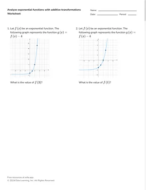 Analyze exponential functions with additive transformations worksheet preview