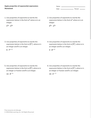 Apply properties of exponential expressions worksheet preview