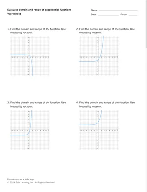 Evaluate domain and range of exponential functions worksheet preview