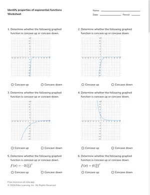 Identify properties of exponential functions worksheet preview
