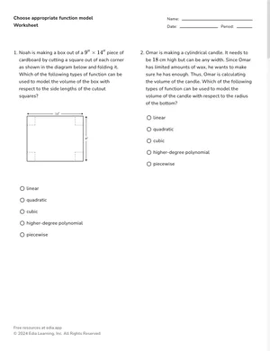 Choose appropriate function model worksheet preview
