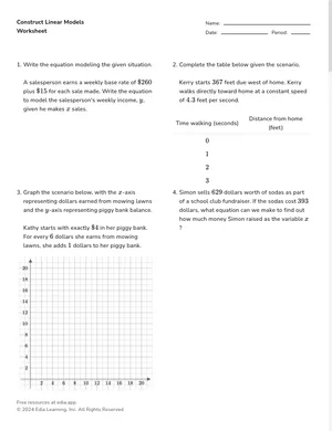 Construct linear models worksheet preview