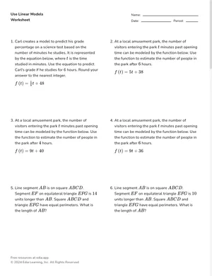 Use linear models worksheet preview