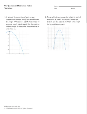 Use quadratic and polynomial models worksheet preview