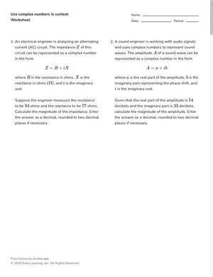 Use complex numbers in context worksheet preview