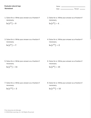 Evaluate natural logs worksheet preview