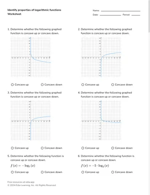 Identify properties of logarithmic functions worksheet preview