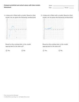 Compare predicted and actual values with data models worksheet preview