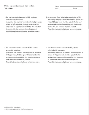 Define exponential models from context worksheet preview