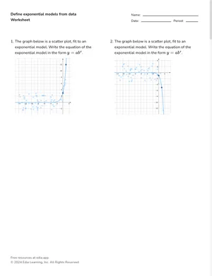 Define exponential models from data worksheet preview