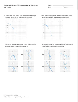 Interpret data sets with multiple appropriate models worksheet preview