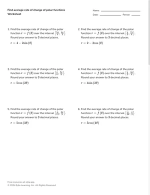Find average rate of change of polar functions worksheet preview
