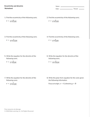 Eccentricity and directrix worksheet preview
