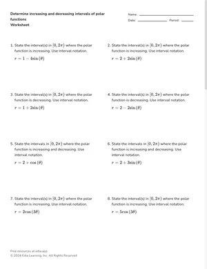 Determine increasing and decreasing intervals of polar functions worksheet preview