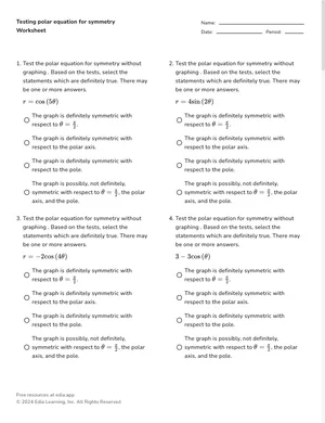 Testing polar equation for symmetry worksheet preview