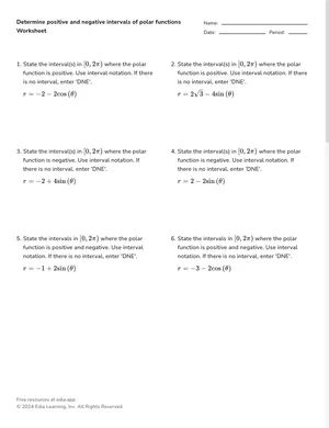 Determine positive and negative intervals of polar functions worksheet preview