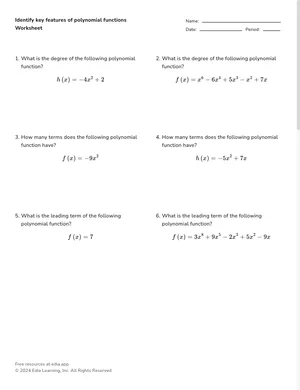 Identify key features of polynomial functions worksheet preview