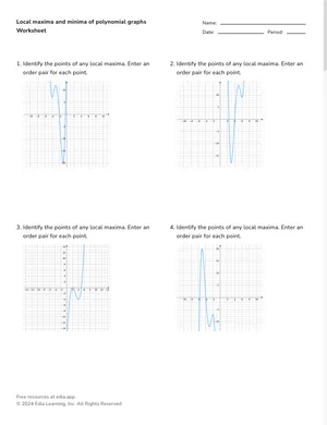 Local maxima and minima of polynomial graphs worksheet preview